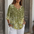 thumbnail image 3 of Xoenoiee Daisy Flower Print Linen Shirts for Women Summer 3/4 Sleeve Button Down Blouse Lightweight Gauze Loose Casual Fashion Shirt Clothes, Size 2XL, 3 of 7