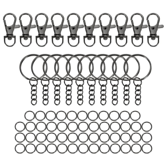 70Pcs Keychain Making Kit, 36mm Lobster Clasps Keyrings Open Rings, Black