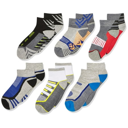 

Jefferies Socks Boy s Tech Sport Colorful Pattern Cushion Quarter Socks 6 Pair Pack Multi Medium