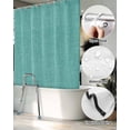 thumbnail image 5 of Split Shower Curtain for Transfer Bench, Vintage Teal Green Fabric Shower Curtains for Bathroom, Farmhouse Retro Solid Color Linen Texture Tub Sliding Transfer Bench Waterproof Bath Curtains 72"x78", 5 of 9