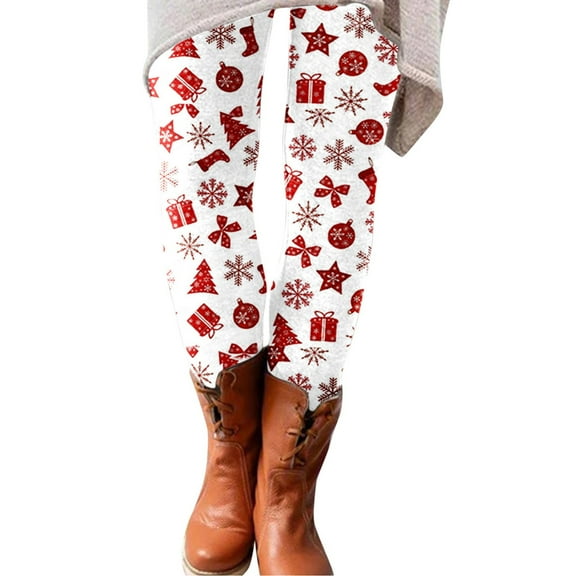 NIEWTR Womens Funny Printed Christmas Leggings Gradient Snowflake Snowman Deer Holiday High Waist Slim Fit Xmas Tights Pants(M,White)