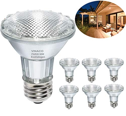 Par20 Bulbs, 6 Pack 120V 50W Par20 Flood Light Bulbs, E26 Medium Base Long Lasting Life High Output Par20 50W Halogen Bulb -Warm Light