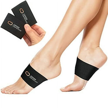 Copper Compression Copper Arch Support - 2 Plantar Fasciitis Braces/Sleeves. Foot Care, Heel Spurs, Feet Pain Relief, Flat & Fallen Arches, High Arch, Flat Feet. (1 Pair Black - One Size Fits All),2 C