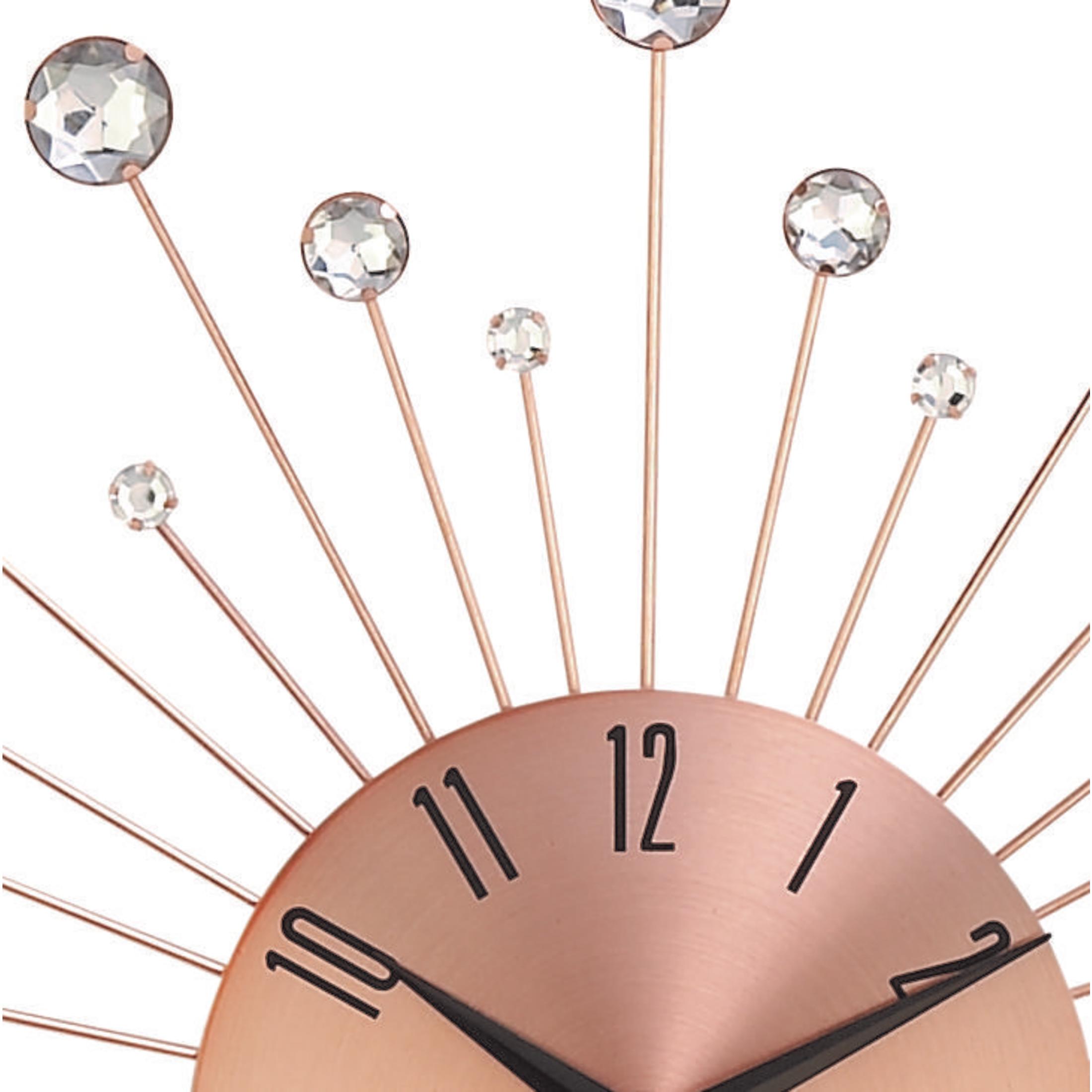 DecMode Copper Metal Starburst Wall Clock with Crystal Accents