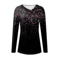 thumbnail image 2 of Gibobby Blusa Manga Larga Moda Cuello redondo Manga corta Camiseta con estampado de amor Tops de manga larga para mujer Blusas con botones y cuello en V fruncidos Camisas casuales（Negro， S), 2 of 4