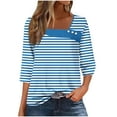thumbnail image 2 of Dasayo 3/4 Sleeve Tops for Women Blue Business Casual Dressy Buttons Striped Blouses Shirts for Women XXL, 2 of 5