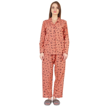 Inkmeso Women s Loungewear Button Down Pajamas Set Full Sleeve Nightwear Pants 2 Pc Cotton Sleepwear
