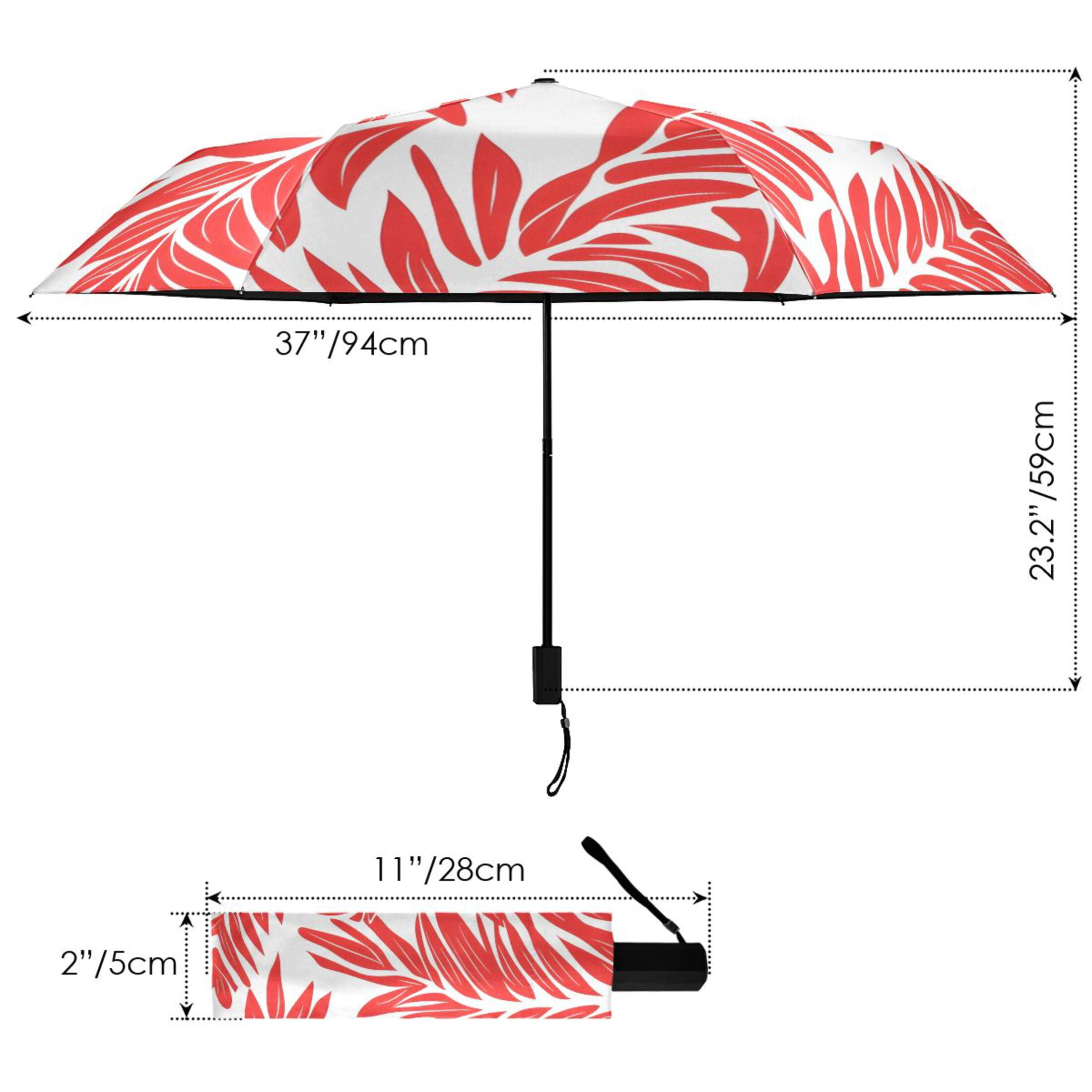 ALAZA Tropical Leaf-a1 UPF 50+ Compact Folding Umbrella for Rain Travel Umbrella Packable