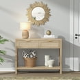 thumbnail image 4 of SICOTAS 39.4 Inch Wide Rattan Console Table Set of 2 with 2 Drawers & Shelf, Boho Entryway table with Large Storage Capacity for Entrance Way, Hallway, Living Room - Light Oak, 4 of 9