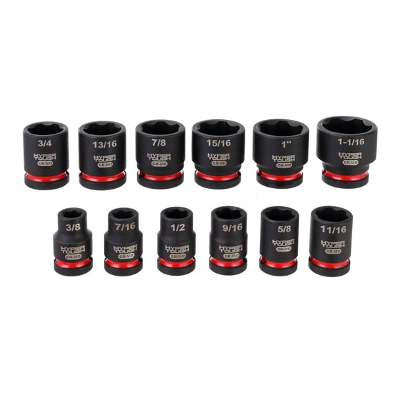 Hyper Tough 1/2-Inch Drive Impact Shallow Socket Set, SAE, 12 Pieces