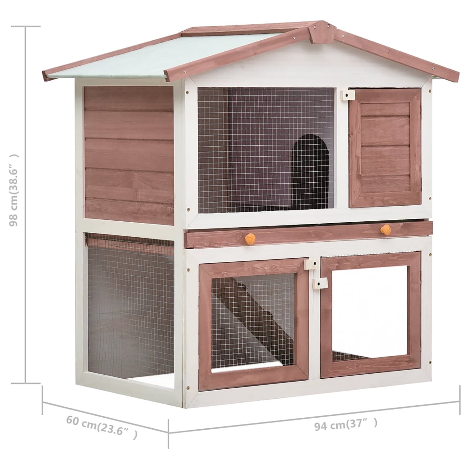 Pefilos 37" Wooden Rabbit Hutch with Run, 2 Story Large Bunny Cage 3 Doors Coop for Indoor or Outdoor, Brown Pefilos 37" Wooden Rabbit Hutch with Run, 2 Story Large Bunny Cage 3 Doors Coop for Indoor or Outdoor, Brown