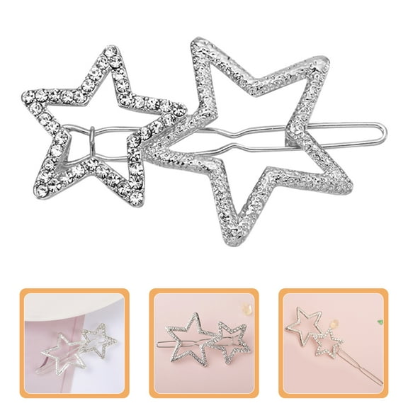 LOLIPPYY 2Pcs Sparkly Star Hair Pins Plated Silver Metal Hair Clips Stylish Decorative Barrettes
