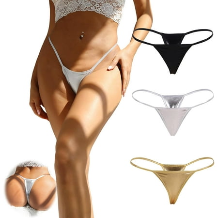 GZhLonKiMa Women s Swimwear Glossy Micro Thong G String Bikini Bottom Black Swim Thongs Underwear Beach Panty S-2X