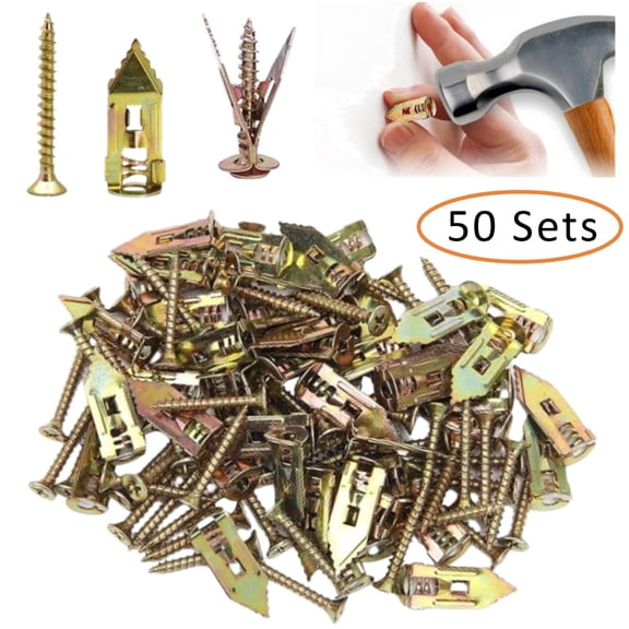 50 Sets Self-Drilling Wall Anchors Screws, Zinc Plated Steel Expansion Drywall Kit, Labor Saving Fasteners for Indoor Household Repair