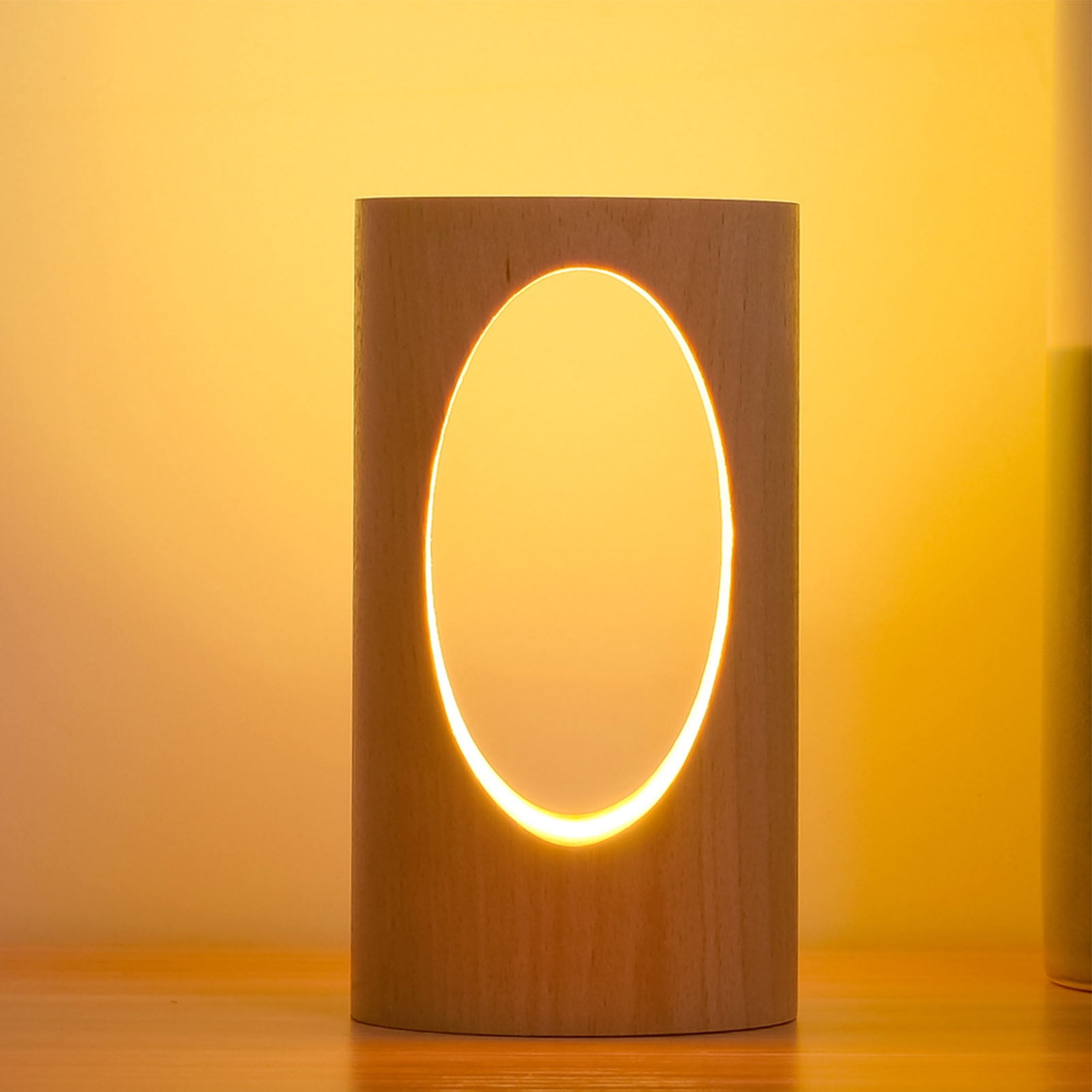 Household Organizer Baby Night Light, LED Bedside Lamp Touch Control Decor Wooden for Bedroom