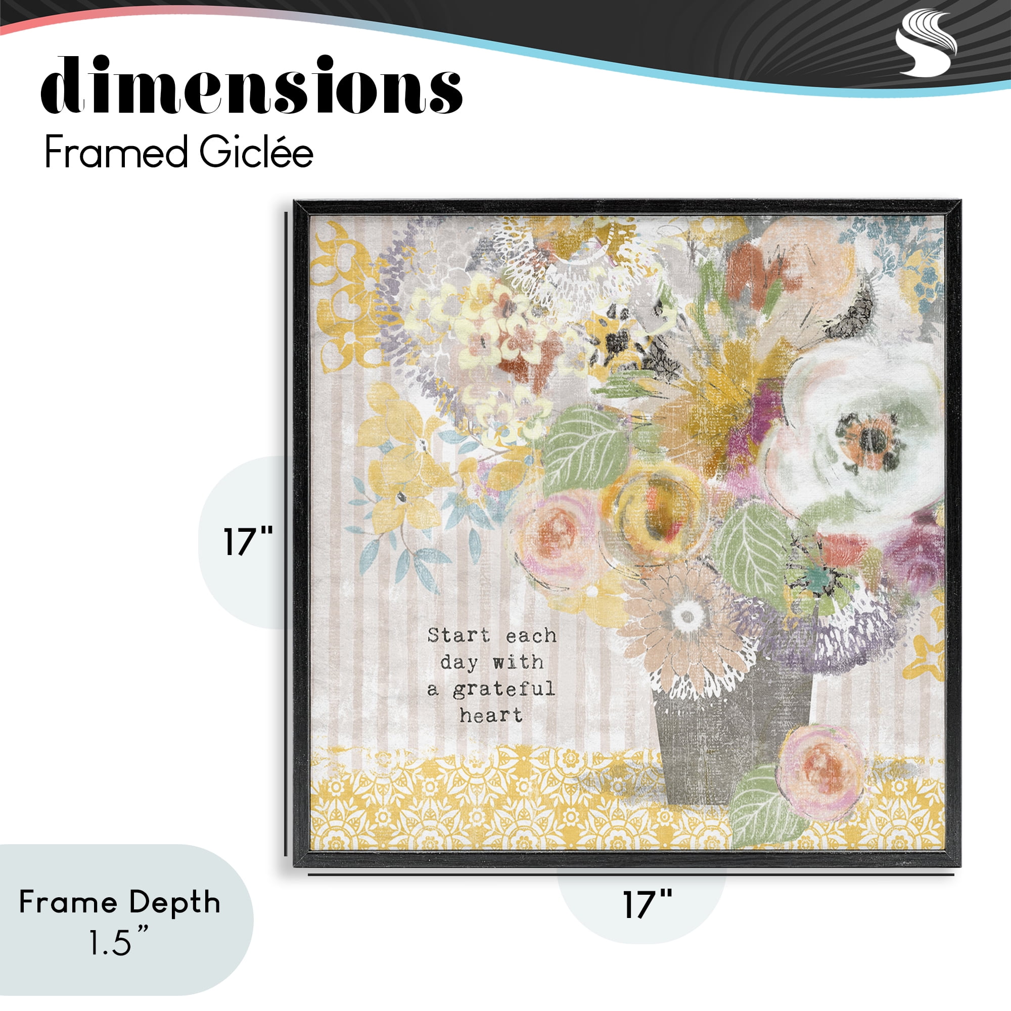 Stupell Industries Floral Inspirations Grateful Heart Black Framed Giclee Art, design by Suzanne Nicoll