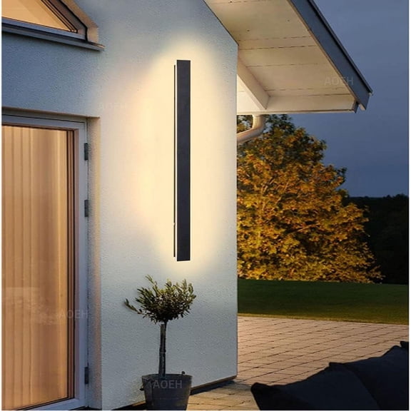Lámpara de pared larga, lámpara de pared para villa, lámpara de pared negra, luz de pared LED para exteriores, fabricada en aluminio acrílico impermeable Ip65 para jardines, terrazas, dormitorios,