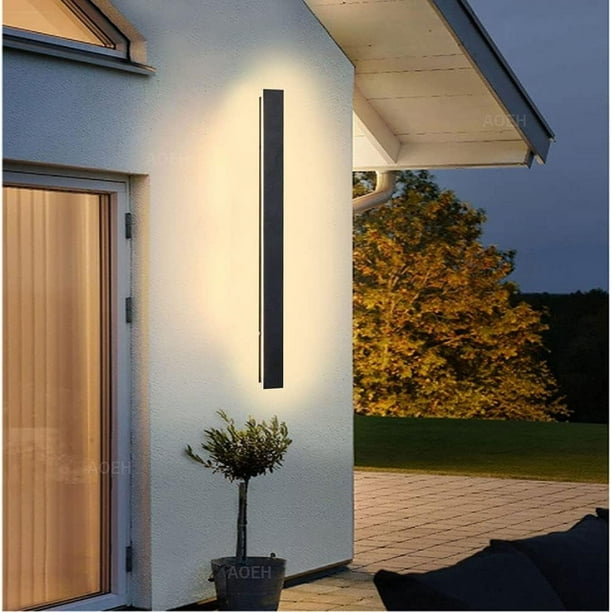 Lámpara de pared rectangular de acrílico blanco con tiras largas simples, cálida y cómoda, adecuada para uso en interiores y exteriores en villas, patios, balcones, terrazas, jardines, dormitorios,