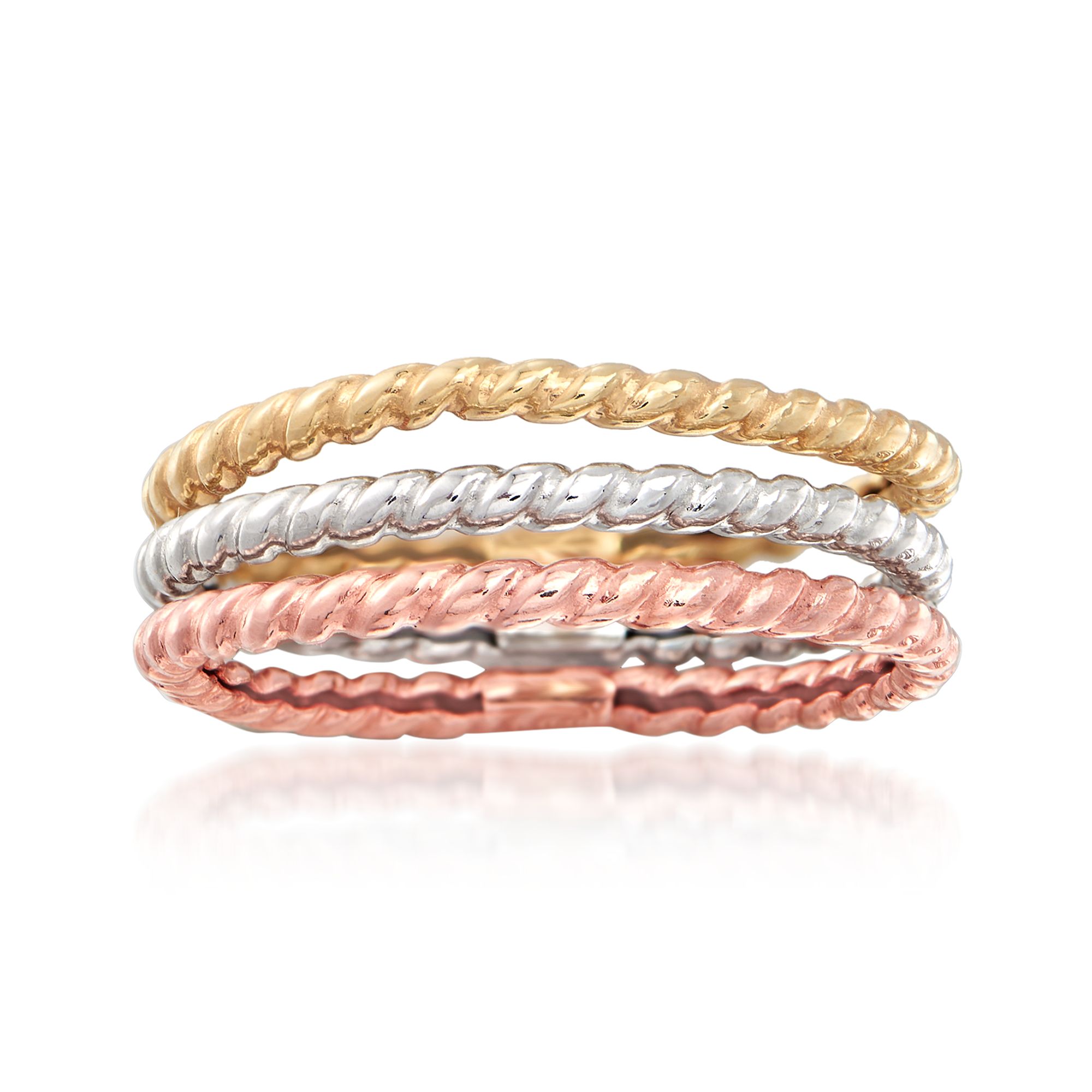 RossSimons 14kt TriColored Gold Jewelry Set 3 Roped Bands Walmart