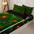 thumbnail image 3 of Homewish Wild Dino Zipper Queen Comforter Set with Fitted Sheet and 2 Pillowcases,Dinosaur Skeleton Zipper Bedding Set,Green Orange,Black Reversible,4pcs, 3 of 8