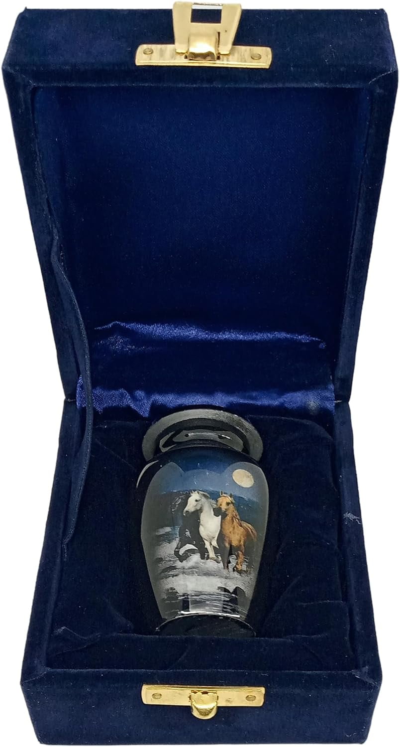 UR Keepsake Urn –Three Runnig Horses Keepsake Cremation Urn for Human Ashes with Velvet Box & Velvet Bag-Mini Keepsake Urn - Affordable Keepsake Urn (3 cu.in)