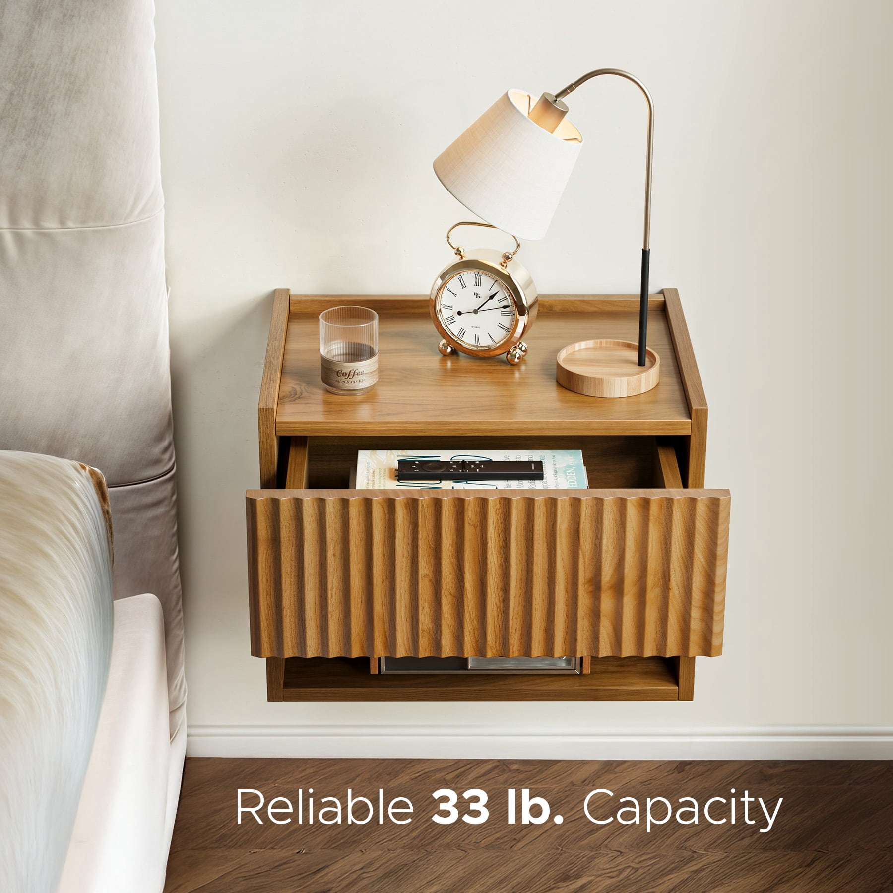 Wood Wall-Mounted Nightstand Set of 2 with Drawer - Space-Saving Floating Bedside Table for Bedroom, Living Room, Hallway or Entryway, Brown