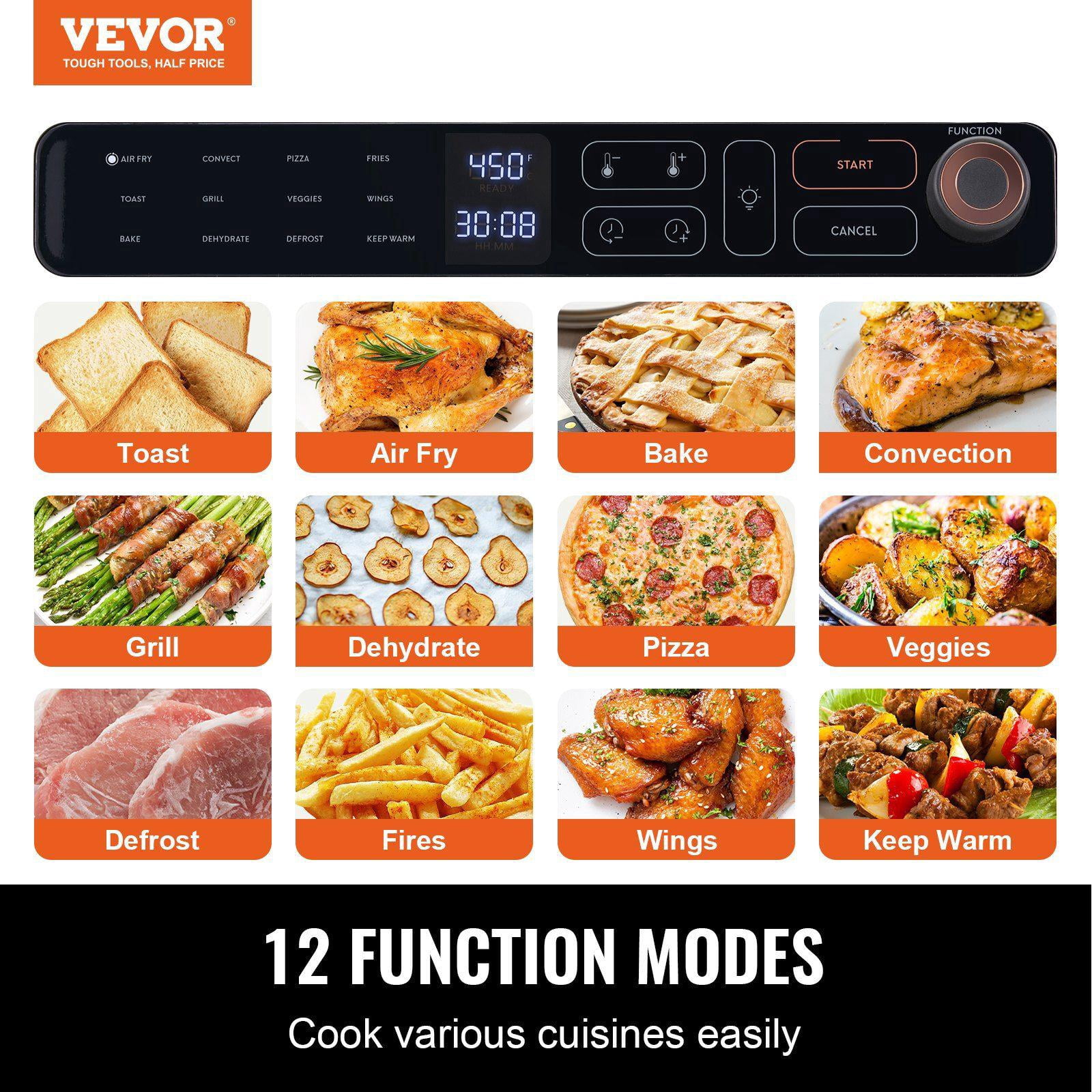 12 in 1 Air Fryer Toaster Oven 25L Convection Oven 1700W Stainless Steel Countertop Combo with Grill Pizza Pan Gloves 12 Slices Toast 12 Inch Pizza for Home and Commercial Use