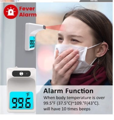 TGE Small Wall Mounted Forehead Thermometer Infrared Digital LCD Display No Contact Fever Alarm Adults Kids