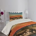 thumbnail image 3 of Ambesonne Savannah Quilted Coverlet 2 Pcs, Wildlife Animal Herd Dawn, Twin Size, Pale Blue Orange and Brown, 3 of 5