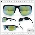 thumbnail image 2 of Mens Yellow Mirror Half Rim Sport Wrap Plastic Sunglasses Matte Black, 2 of 6