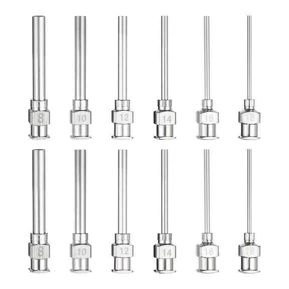 1set Dispensing Needles 8-18 Gauge 1 Inch Stainless Steel Blunt Tip Luer Connector for Refilling Glue Oil Thick Liquids Ink Lab Use, Silver