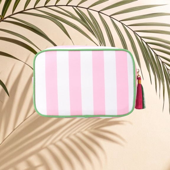 Cadorn Striped Canvas Clutch Bag for Women Portable Tassel Design Fashionable Cosmetic Organizer for Travel Beach Casual Outings and Daily Use