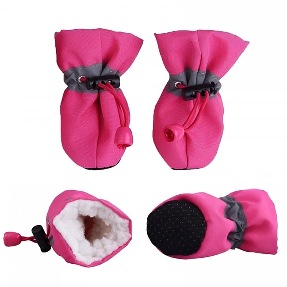 TELOLY Winter Dog Boots & Paw Protectors, Fleece,Dog Shoes for Large Size Dogs, Pink Dog Boots & Paw Protectors
