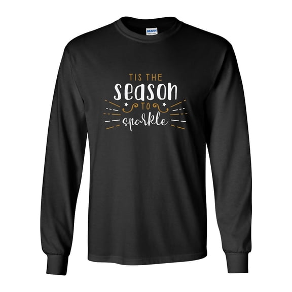 Tis the Season to Sparkle Happy New Year Festive Unisex Adult Long Sleeve T-shirt-Black-small