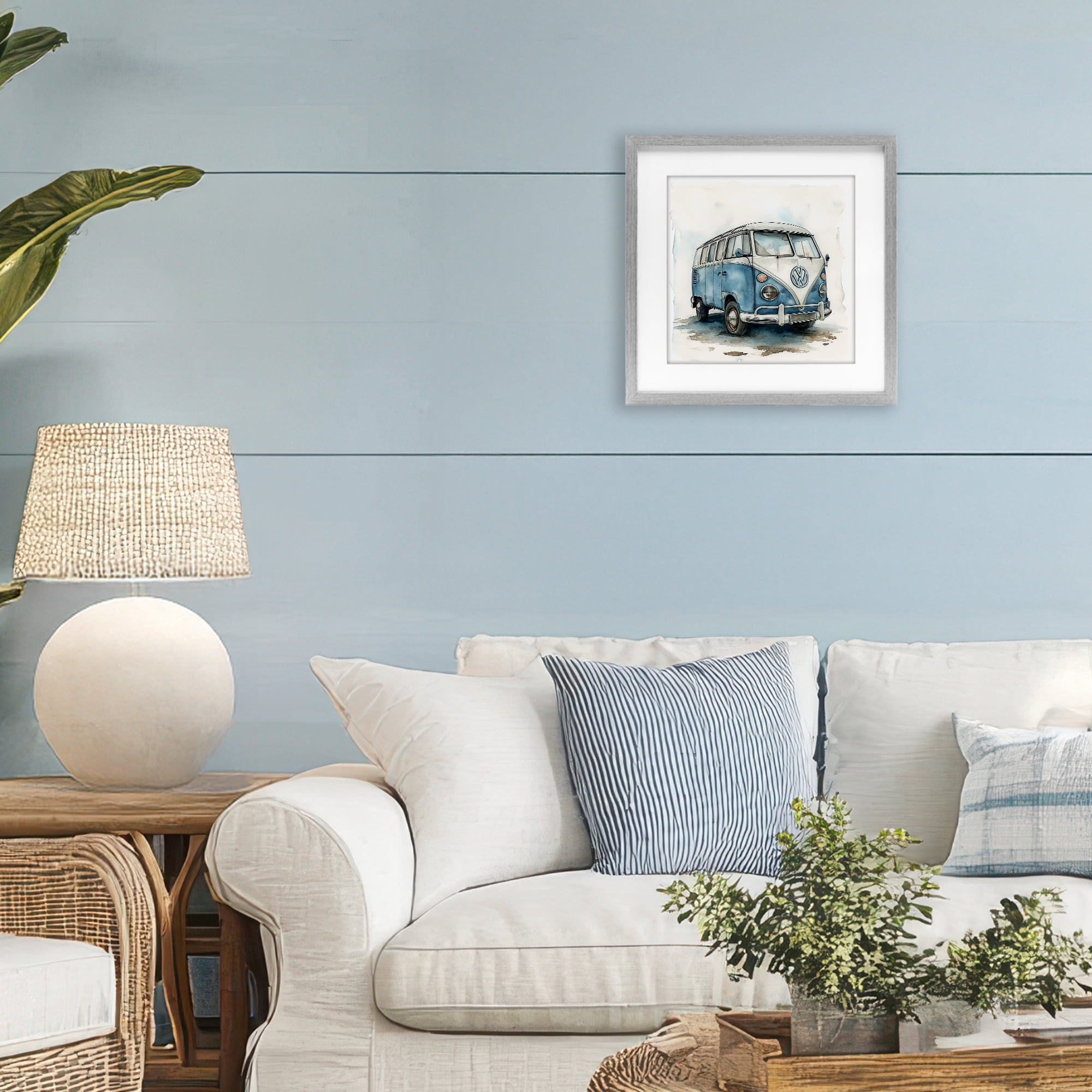 Stupell Industries Sky Blue Surf Van Gray Framed Print Under Glass, design by Ray Powers