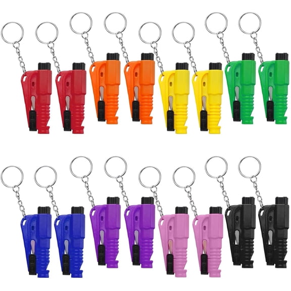 cyrico 16pcs Car Window Breaker Seatbelt Cutter Keychain, 3 in 1 Car Window Breaker Tool, Seat Belt Cutter and Glass Breaker Survival Whistle Escape Tool for Family Rescue Car Emergency Kit