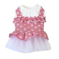 thumbnail image 1 of Dog Cat Dress, Soft Elastic Cotton Net Yarn Fashion Cute Flower Printing Ruffled Hem Design Sling Sleeveless Pet Clothes Costume for Puppy Kitten Daily Wear Taking Photo Party, 1 of 8