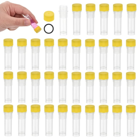 1mL Plastic Test Tubes 36Pcs Frozen Test Tube Graduated Vial Container Storage Screw Cap for Lab Laboratory Science, Yellow Clear