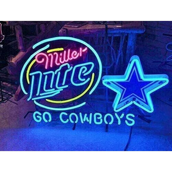 Queen Sense 20"x16" Custom Millers Lite For Dallas's Sports League Go Cowboys Neon Sign Wall Decor Handmade Artwork Beer Pub Bar Man Cave Party Gift Neon Light W120MLLV3DCBLBGCB