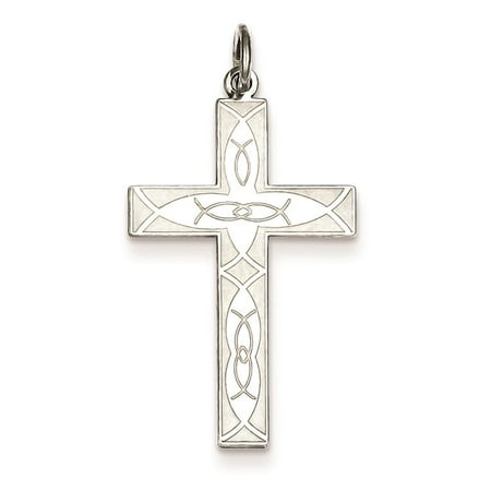 925 Sterling Silver Polished Designed Cross Charm Pendant