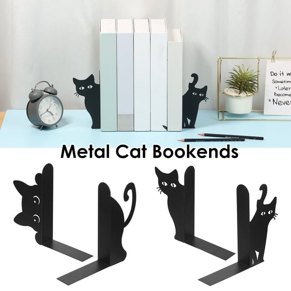 2 PCS Peeping Cat Metal Bookends Cute Cat Book Ends for Shelves Bookshelf Decorative Objects Home Office Desk Bookshelf Decor for Securing File and Magazine Cat Lover Gifts for Women