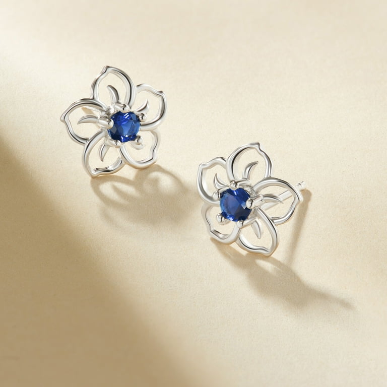Forever Facets Created Blue Sapphire September Birthstone Floral