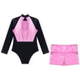 thumbnail image 4 of Alvivi Girls Sheer Mesh Long Sleeve Bodysuit Ballet Gymnastics Leotards with Shorts Set Dancewear Pink 16, 4 of 7