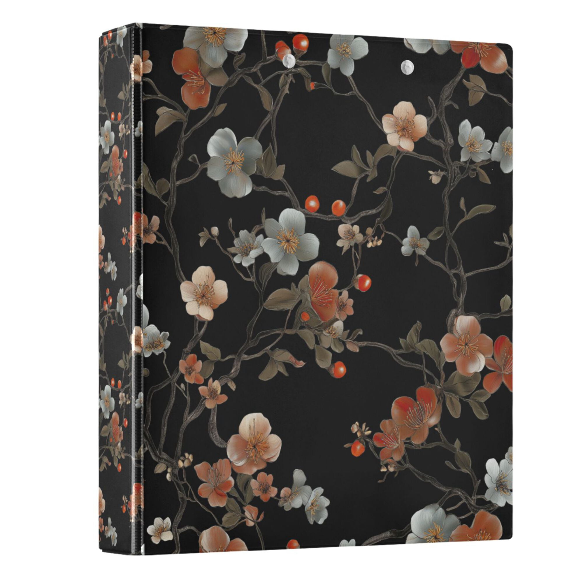 FORMRS 3 Ring Binder with Pockets 1.5" D-Rings Clip Board 200 Sheets Capacity, Black Flowers