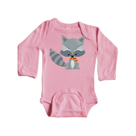 

Inktastic Cute Raccoon Wearing A Striped Scarf Gray Raccoon Gift Baby Boy or Baby Girl Long Sleeve Bodysuit
