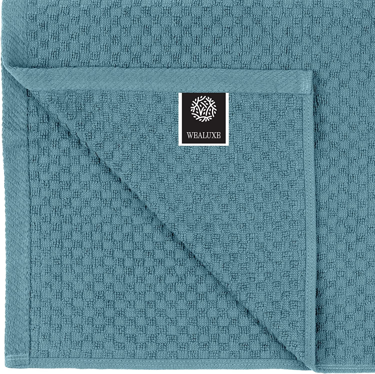 White Classic Absorbent Kitchen Towels 12 Pack - Premium 100% Cotton Dish Towels, 450GSM Thick Machine Washable Kitchen Cloth for Drying, Cleaning, Dobby Weave, Super Quality 15x26 in - Aqua