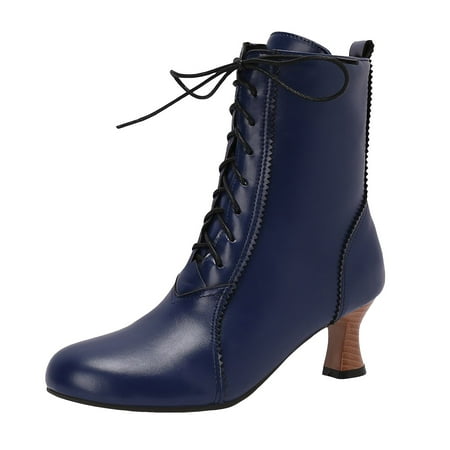 

eileial Vintage Victorian Boots for Women Kitten Heel Ankle Boots Lace up Low Heel Witch Shoes Oxford Wingtip Boots Blue 6.5