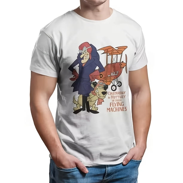 Camiseta retro divertida para hombre - "Dastardly & Muttley Flying Machines" - Camiseta vintage de moda, cuello redondo negro, ligera elasticidad, estampado geométrico, ropa de calle para todas las es