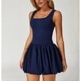 thumbnail image 4 of PISONIC Robe de Tennis et de Golf pour Femmes avec Soutien-Gorge Intégré, Short, Dos Nu, Encolure Carrée, Mini Jupe Bouffante, Robes Athlétiques avec Poches, 4 of 7