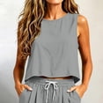 thumbnail image 2 of Aezemi Womens Crop Tank Tops, Faux Cotton Linen Summer Beach Sleeveless Tops, Lightweight Casual Outdoor T Shirt, 2 of 9